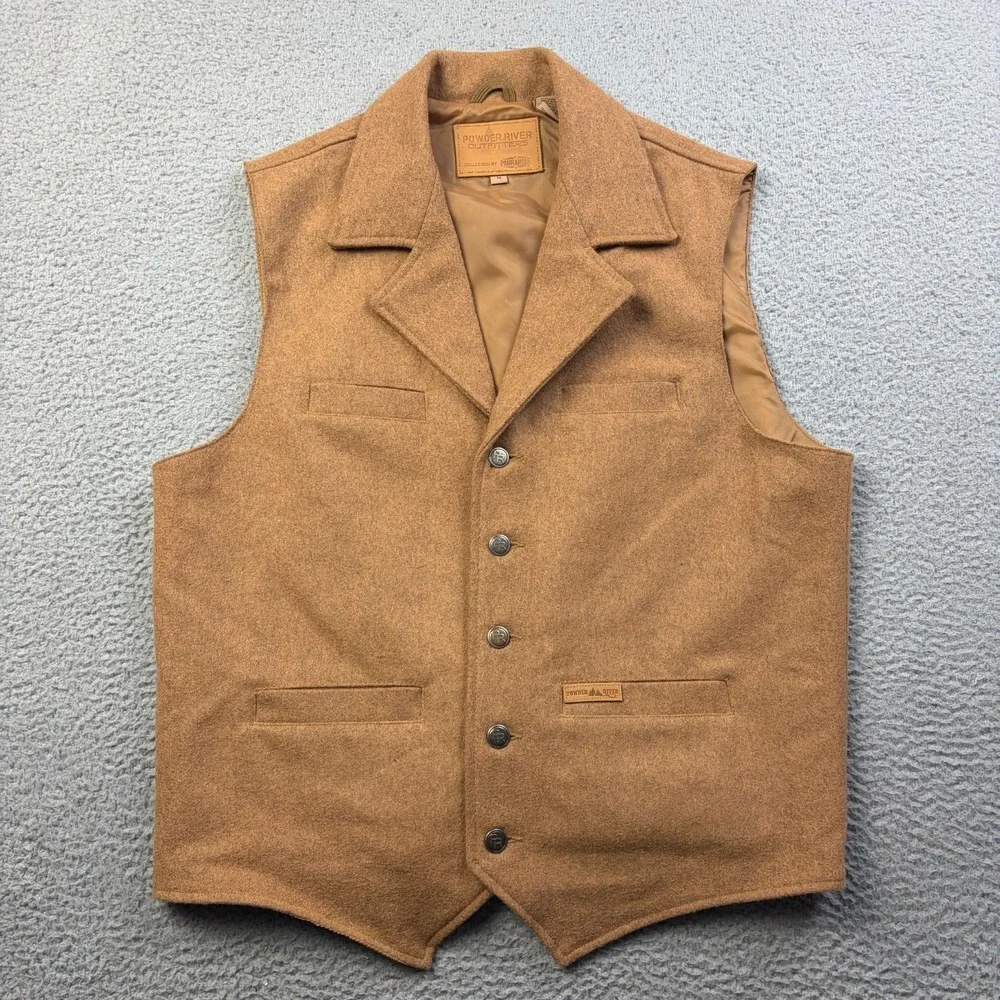 Powder River Outfitters Panhandle Slim Mens Vest Medium Tan Snap Button Western
